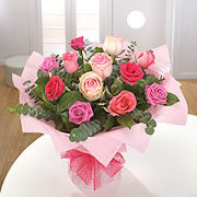 A bouquet of pink roses, three shades of pink
