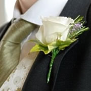 A white rose, suit, Boutonnière
